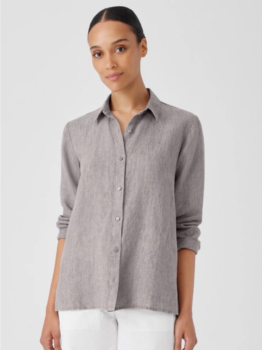 Eileen Fisher Washed Organic Linen Dlav Classic Collar Shirt